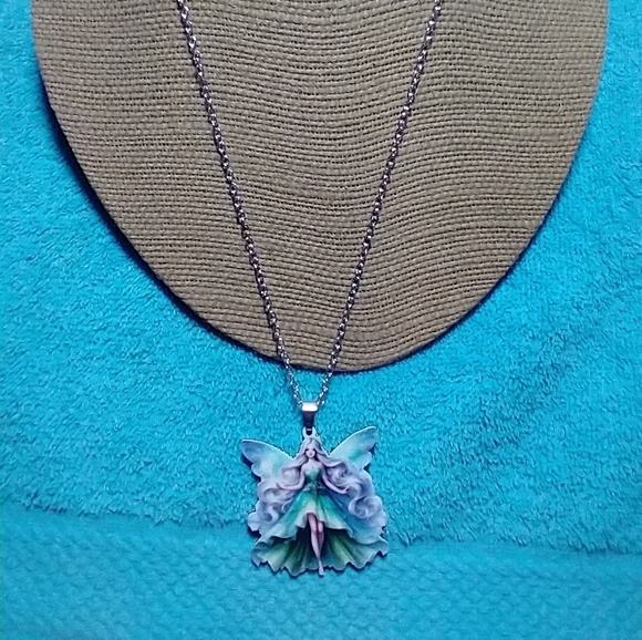 Fairy Pendant Necklace with Green and Blue Dress - Picture 3 of 3
